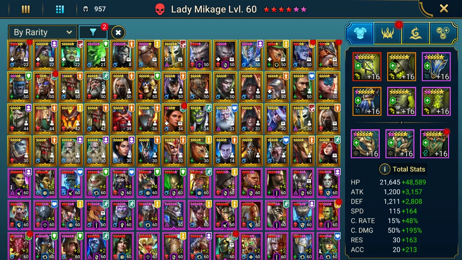 16.6M PP | 7 Mythicals (Siegfrund, Androc, Mezomel) | 6★Marius, Bayek, 3 TMNT (Leo, Donnie) — screenshot 2